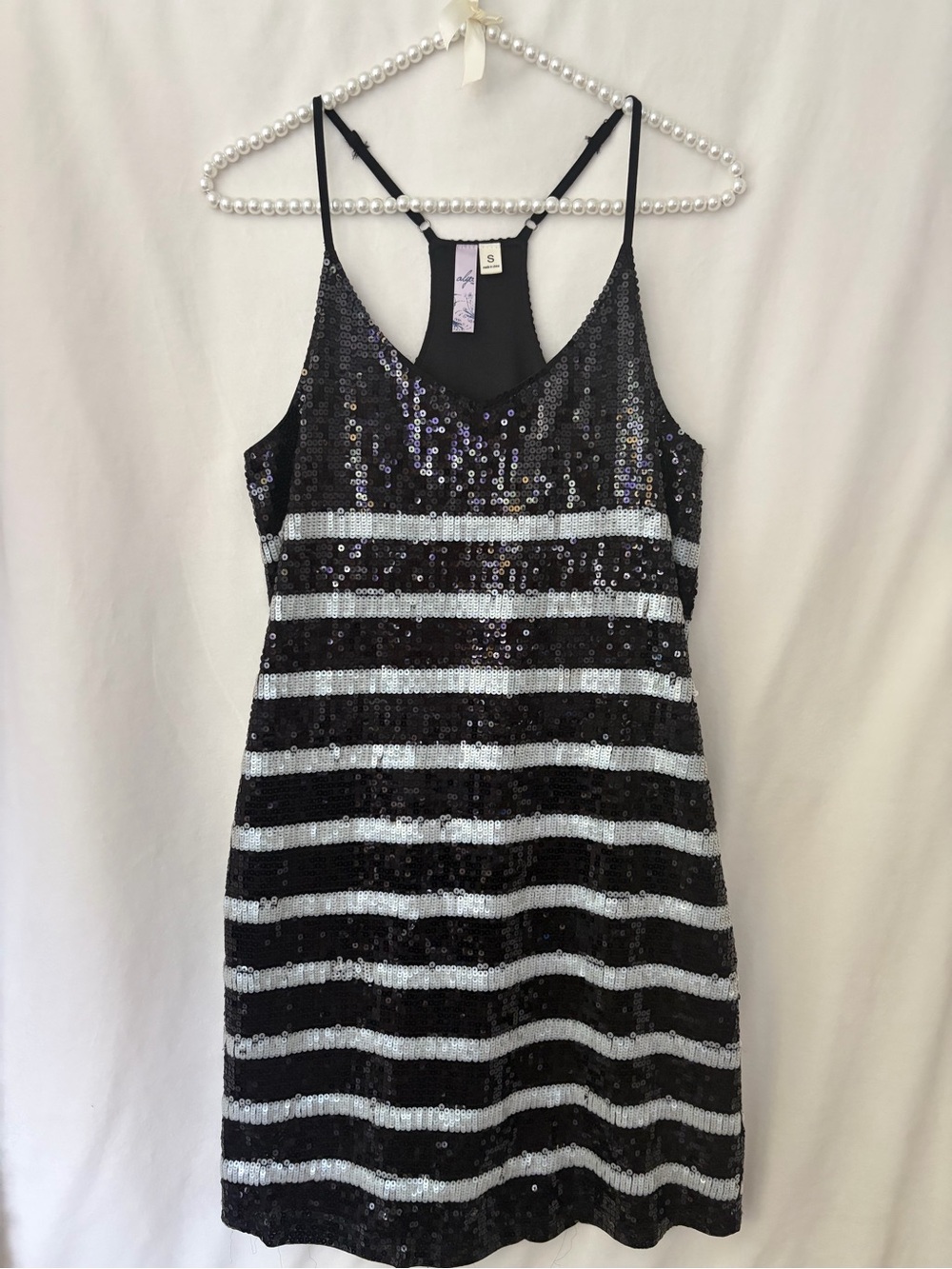 Alyx Black and Silver Striped Sequin Tank Dress